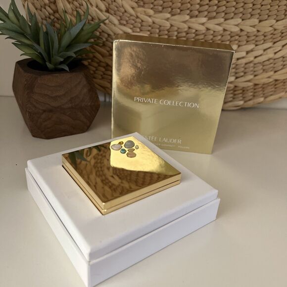 ESTEE LAUDER PRIVATE COLLECTION gold Compact Stones NEW IN BOX RARE - Picture 1 of 6